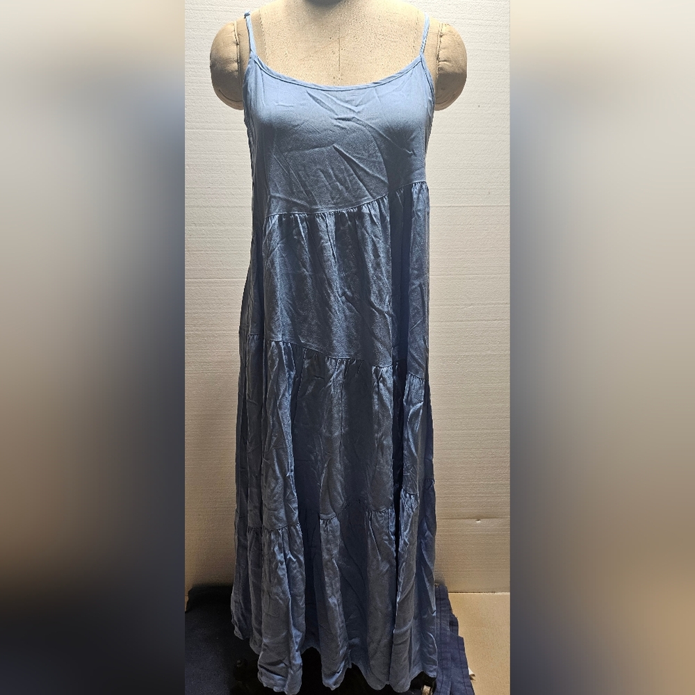 LCRRRN Spaghetti Strap Asymmetric Tiered Maxi Dress Blue Size S